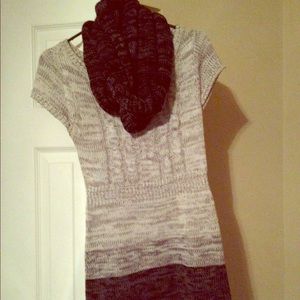 Sweater dress with infinity scarf